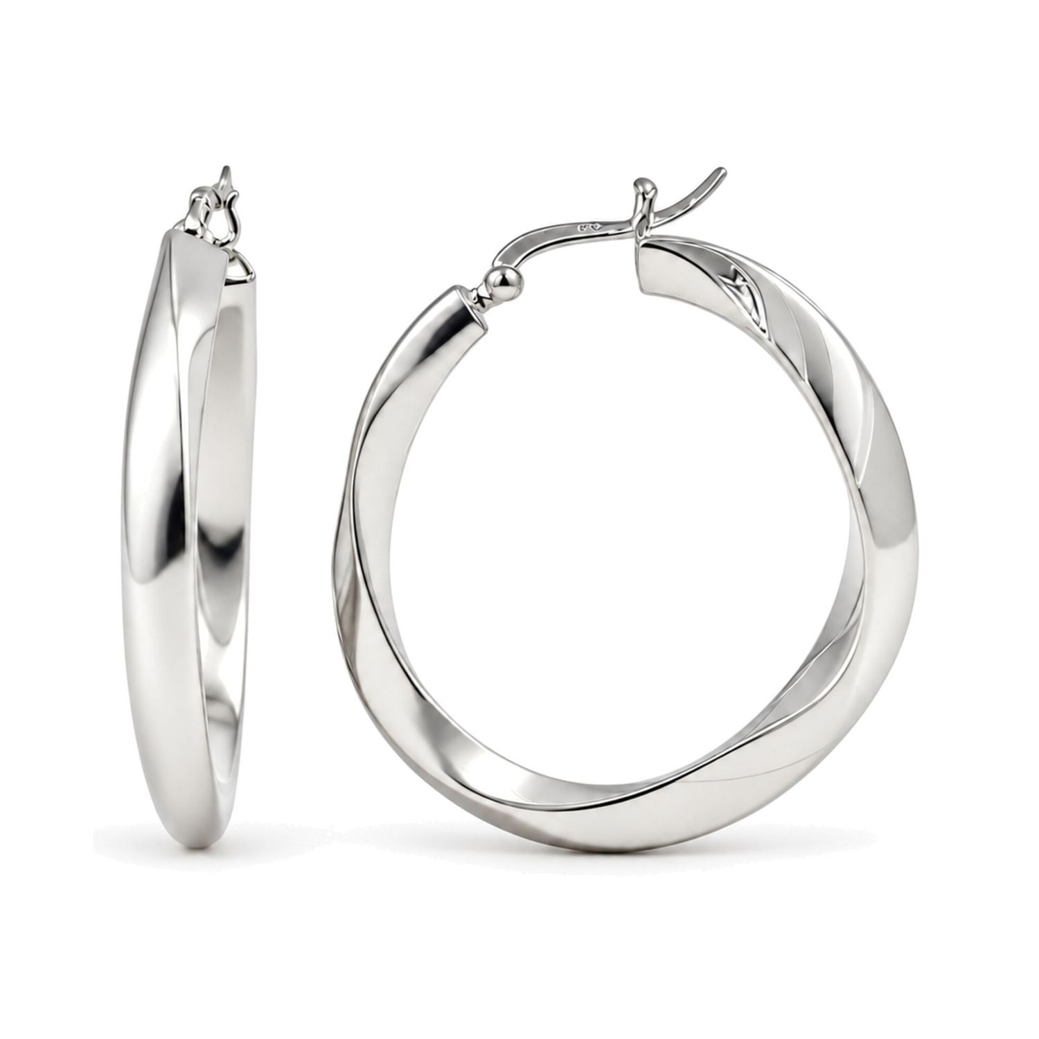 Sterling Silver Round Wave Hoop Earrings