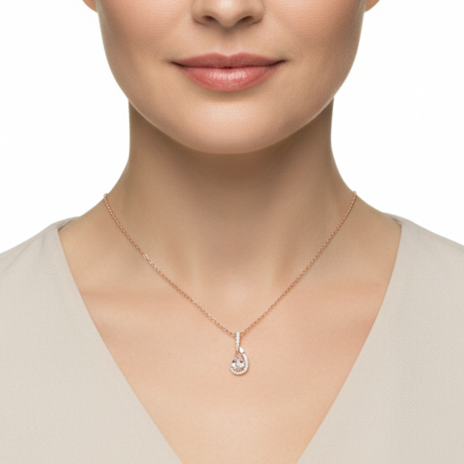 9ct Rose Gold Morganite & Diamond Pendant