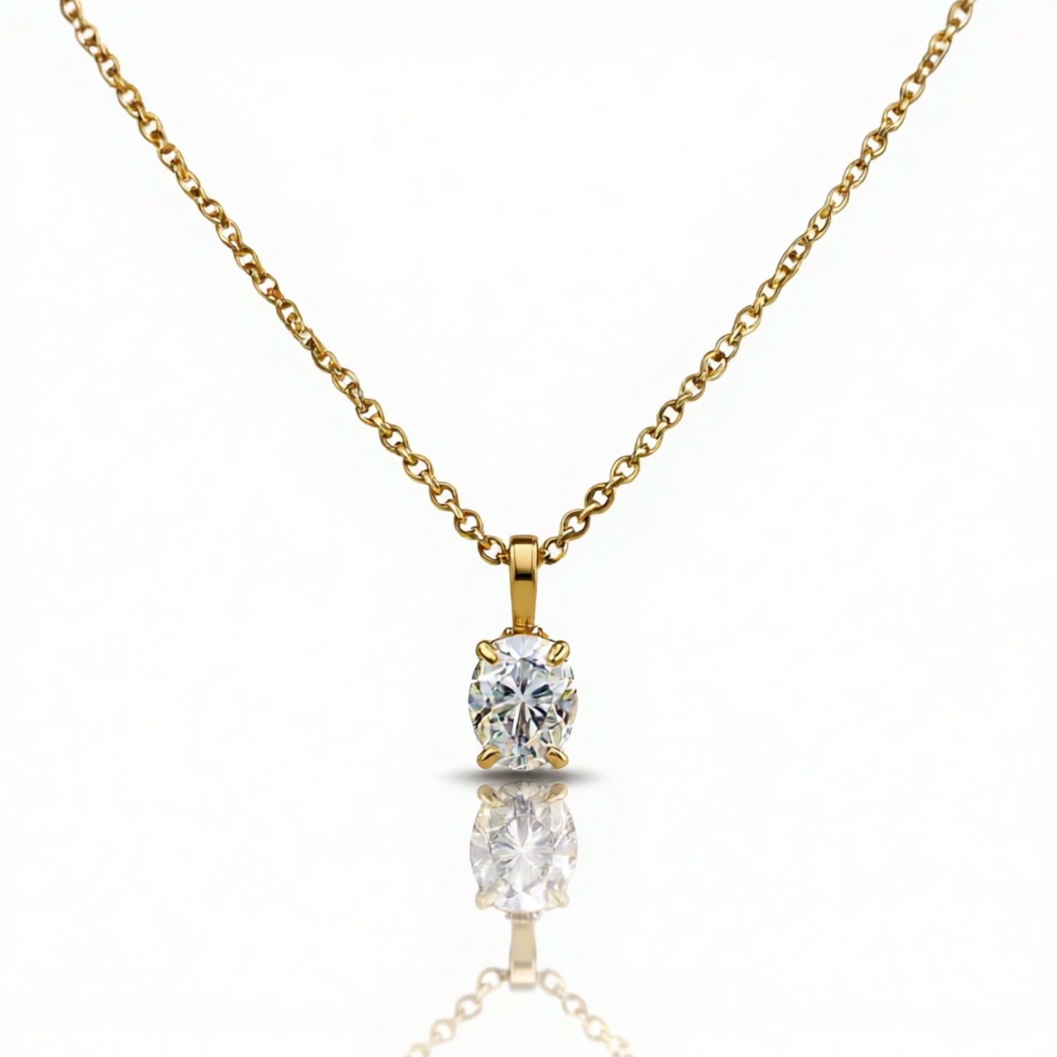 14K Yellow Gold Oval Solitaire LAB Diamond Pendant