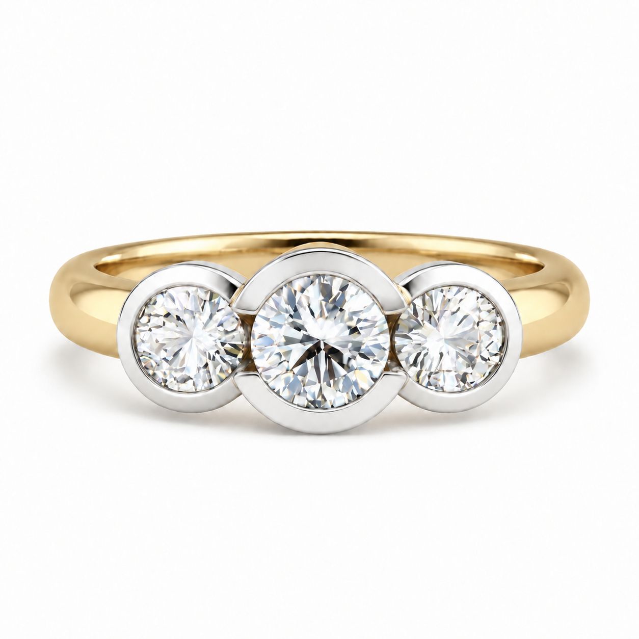 18ct Gold Diamond Bezel Trilogy Ring 18ct Gold Diamond Bezel Trilogy Ring