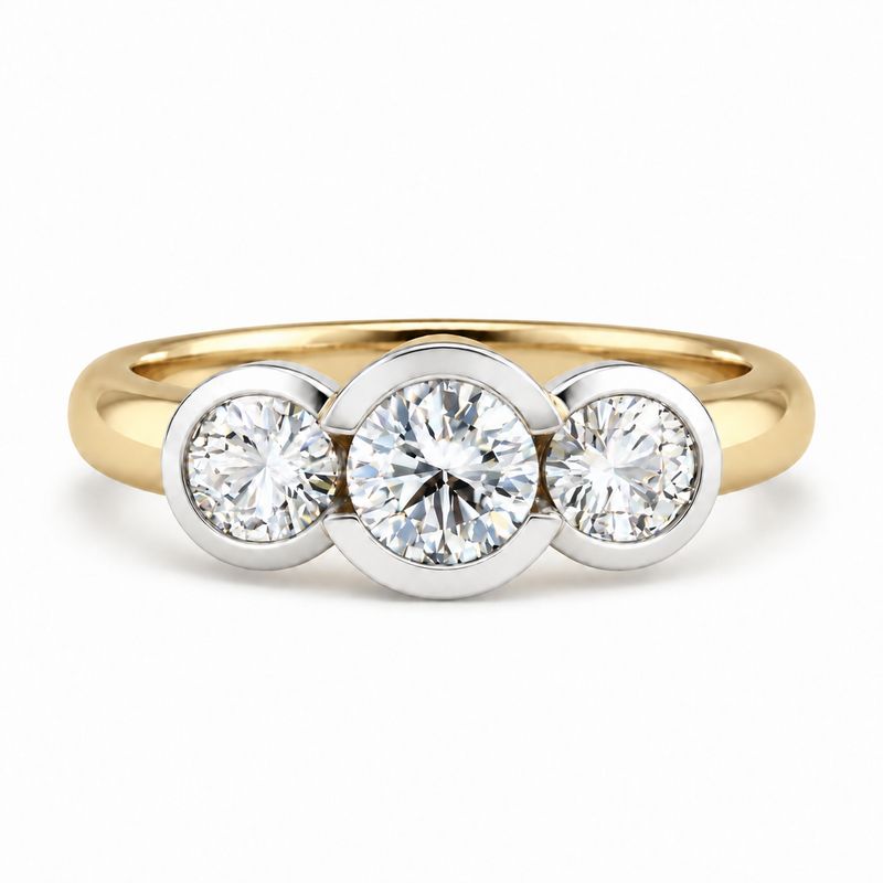 18ct Gold Diamond Bezel Trilogy Ring