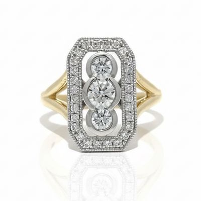 9ct Yellow Gold Art Deco Inspired Diamond Ring