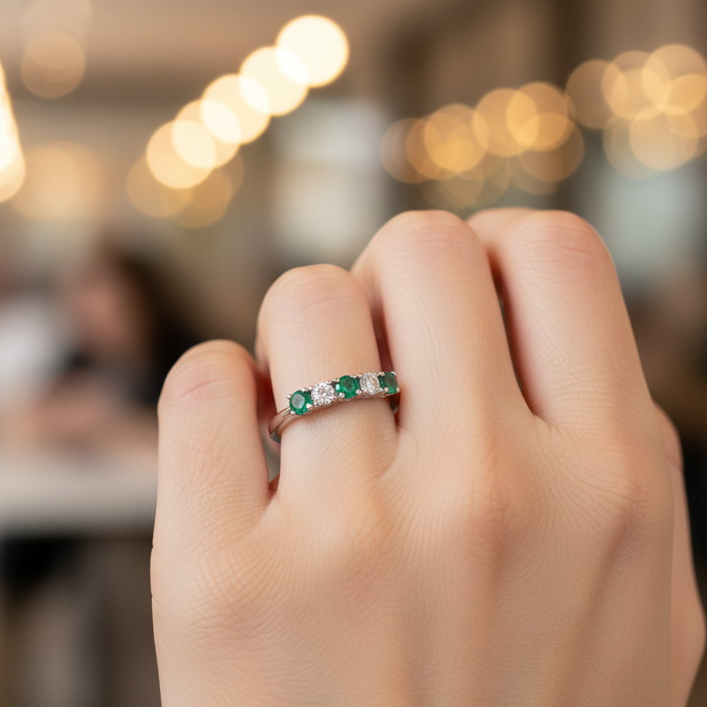 18ct Gold Emerald & Diamond Anniversary Ring