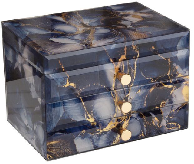 GLASS JEWELLERY BOX BLUE & GOLD COLOUR 2 DRAWS GLASS JEWELLERY BOX BLUE & GOLD COLOUR 2 DRAWS