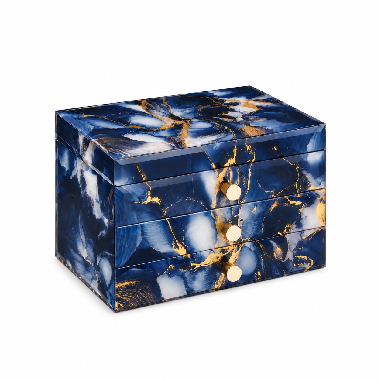 Glass Jewellery Box 2 Draw Navy & Gold Glass Jewellery Box 2 Draw Navy & Gold