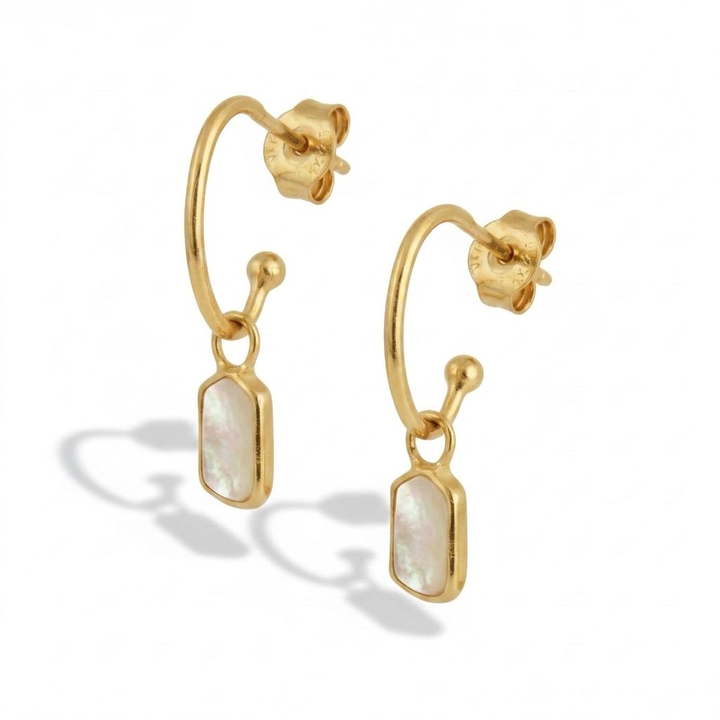 14kt Gold/925 Sterling Silver Moonstone Charm Earrings