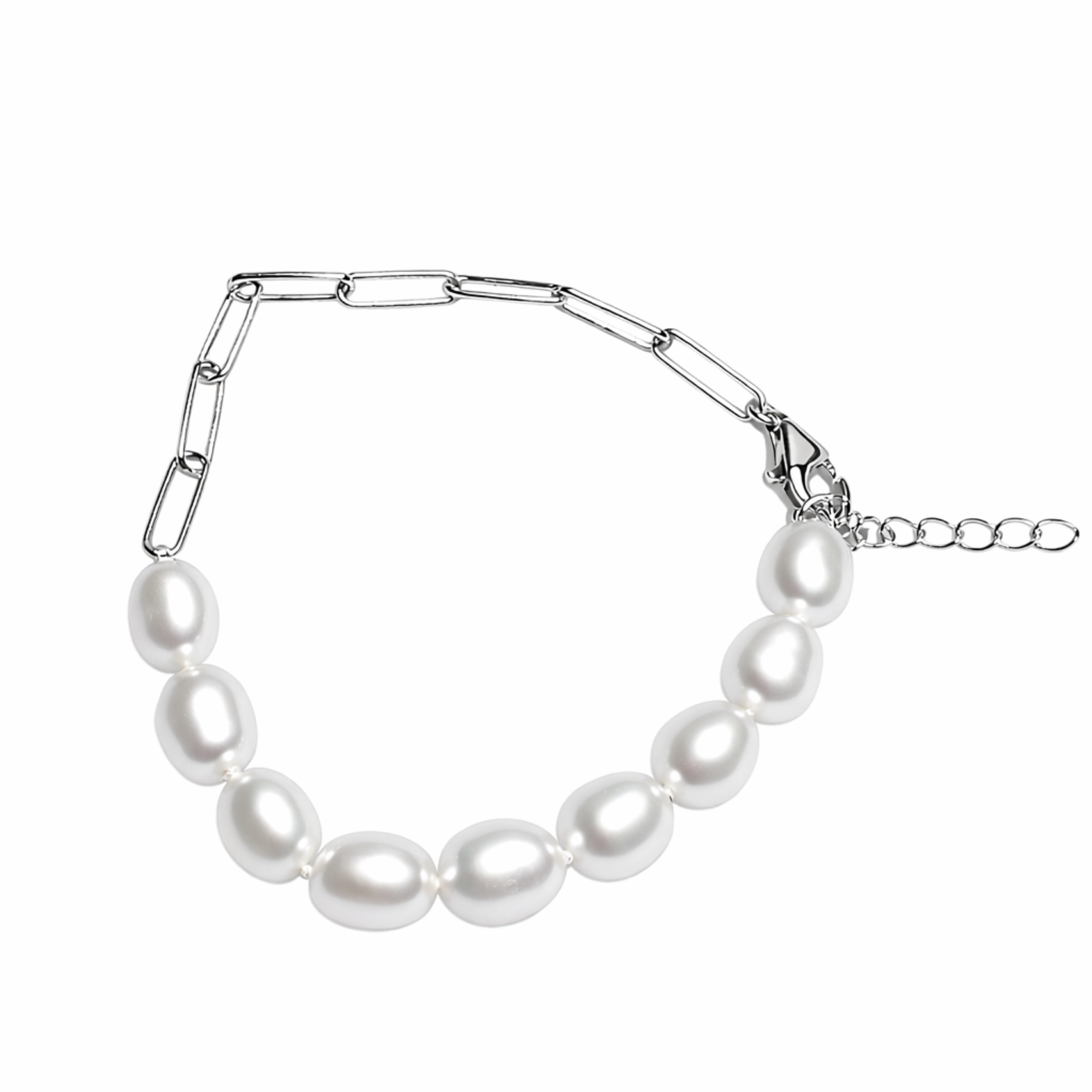 Freshwater Oval Pearl and Paper Link Bracelets