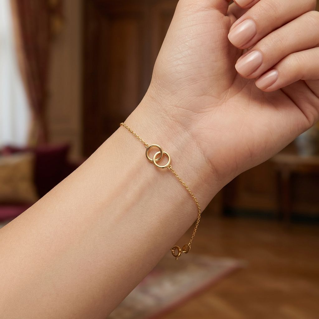 14k Gold on 925 Sterling Silver 2 Ring Bracelet