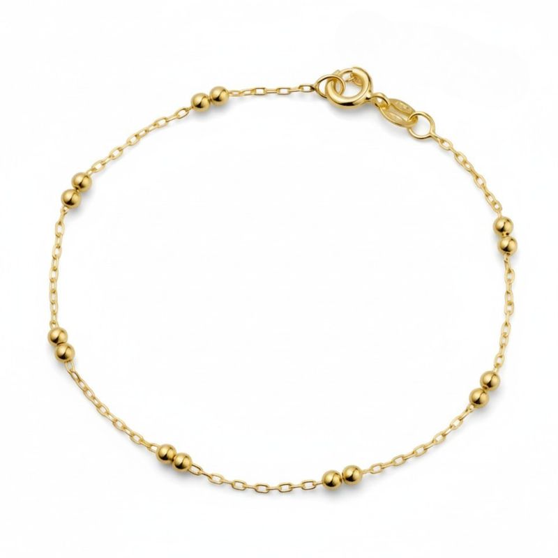 14kt Gold/ 925 Sterling Silver Fine Double Ball Bracelet