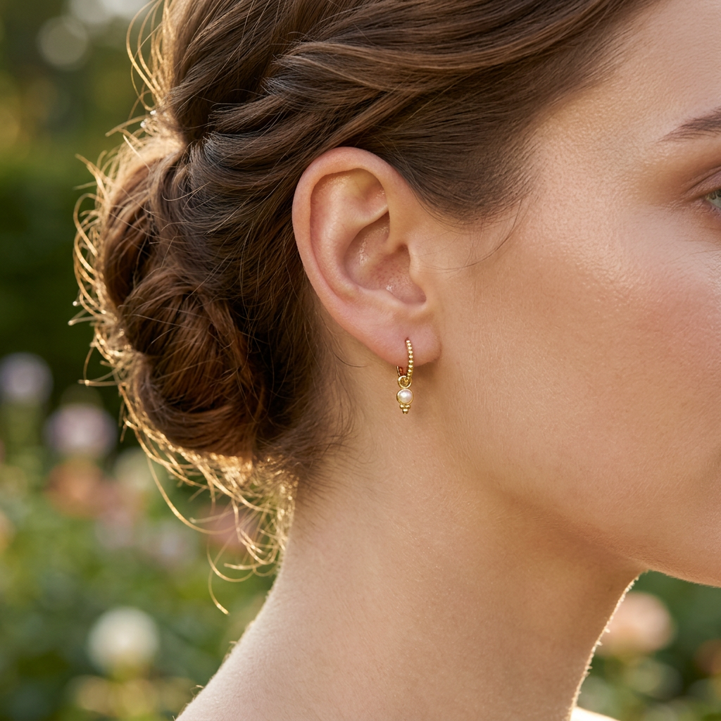 14k Gold/925 Sterling Silver Huggie & Pearl Charm Drop Earrings