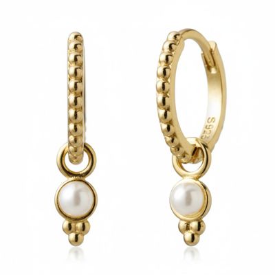 14k Gold/925 Sterling Silver Huggie & Pearl Charm Drop Earrings 14k Gold/925 Sterling Silver Huggie & Pearl Charm Drop Earrings