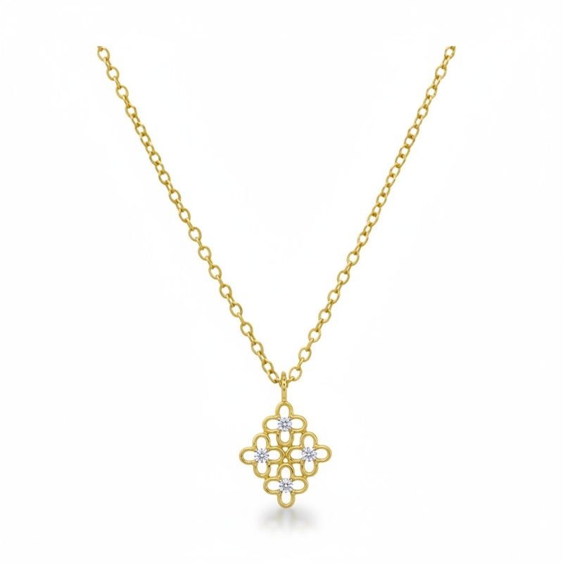 14k Gold/925 Sterling Silver CZ Floral Motif Pendant