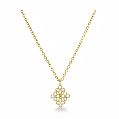 14k Gold/925 Sterling Silver CZ Floral Motif Pendant 14k Gold/925 Sterling Silver CZ Floral Motif Pendant