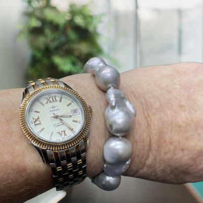 Large Baroque Grey Pearl Bracelet 21cm