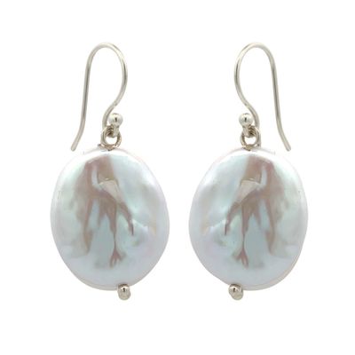 Keshi Style FWP White Oval Earrings