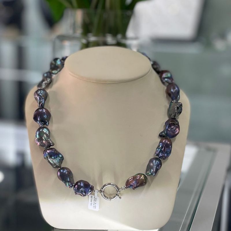 Large Black Baroque Pearl Necklace