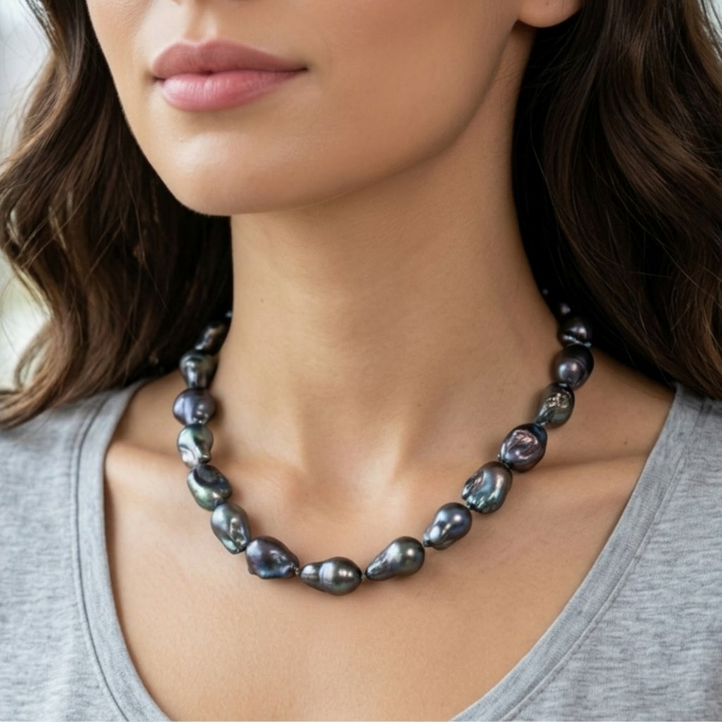 Large Black Baroque Pearl Necklace