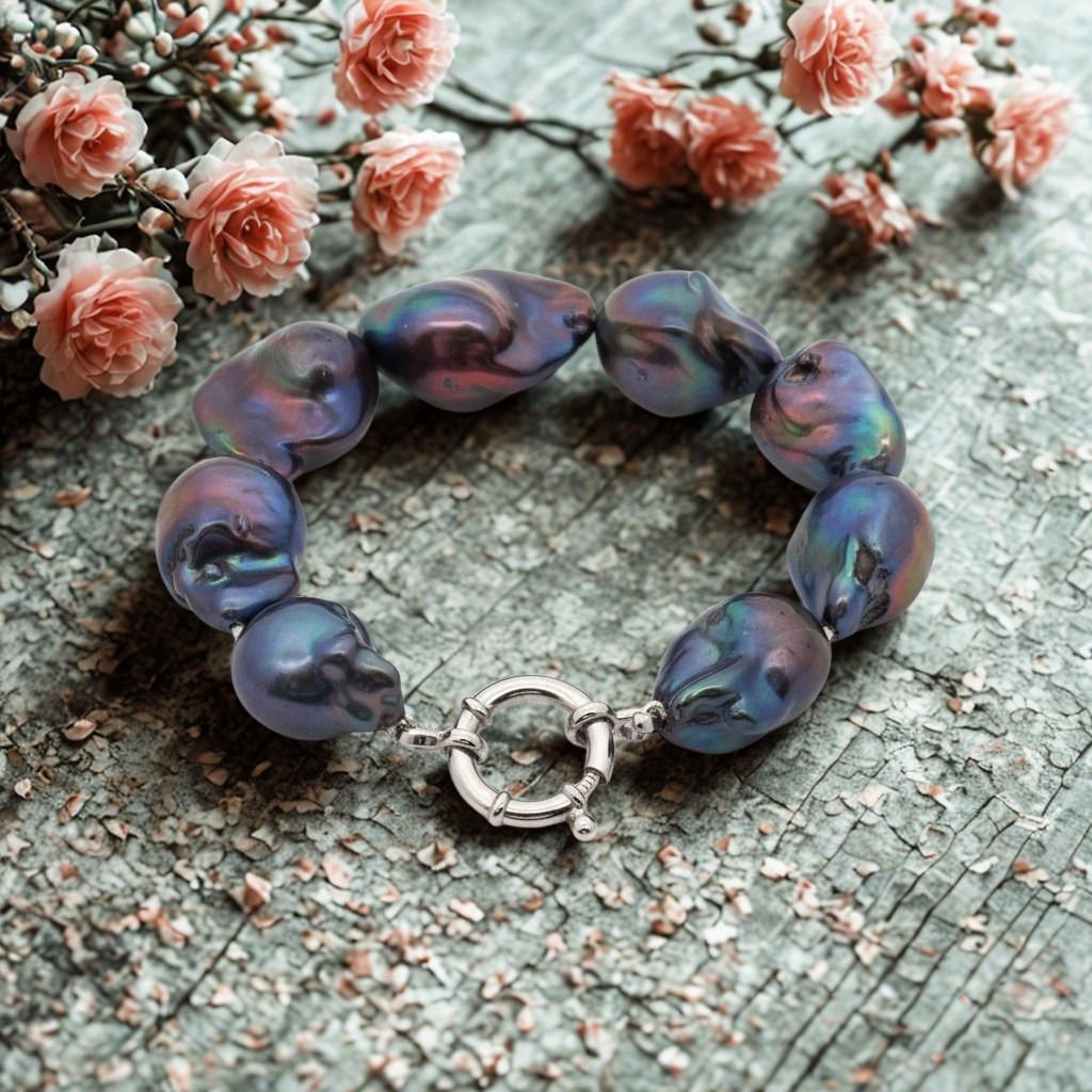 Black Baroque Pearl Bracelet 12-25mm