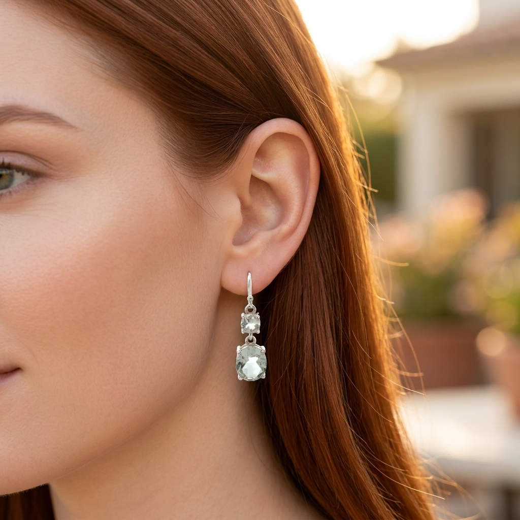 Sterling Silver Green Amethyst Earrings