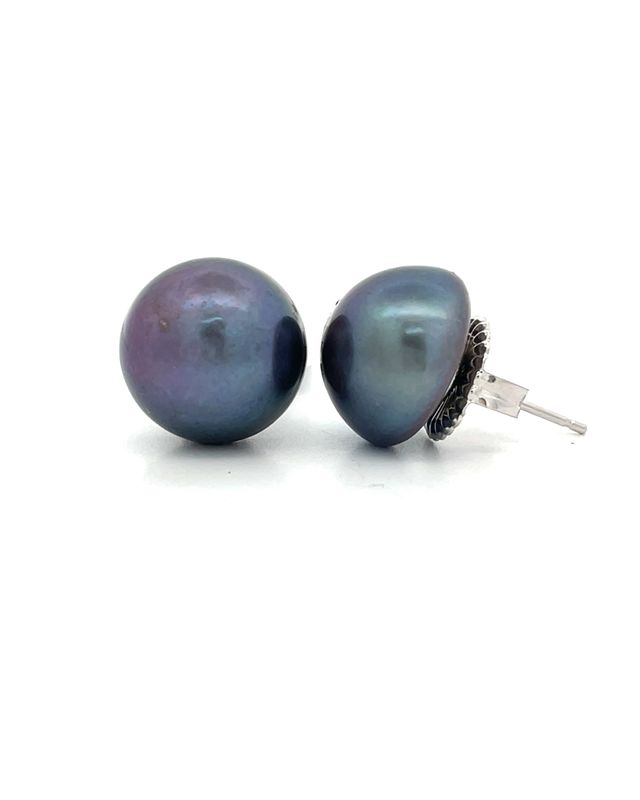 13mm Black Pearl Stud Earring