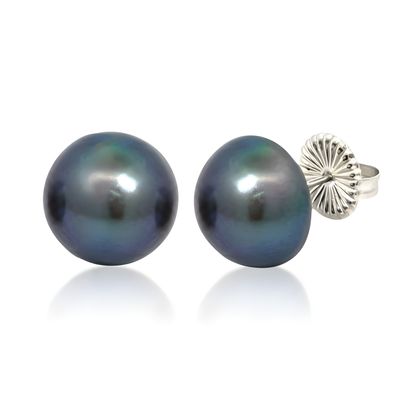 Black Button Pearl 13mm Earrings