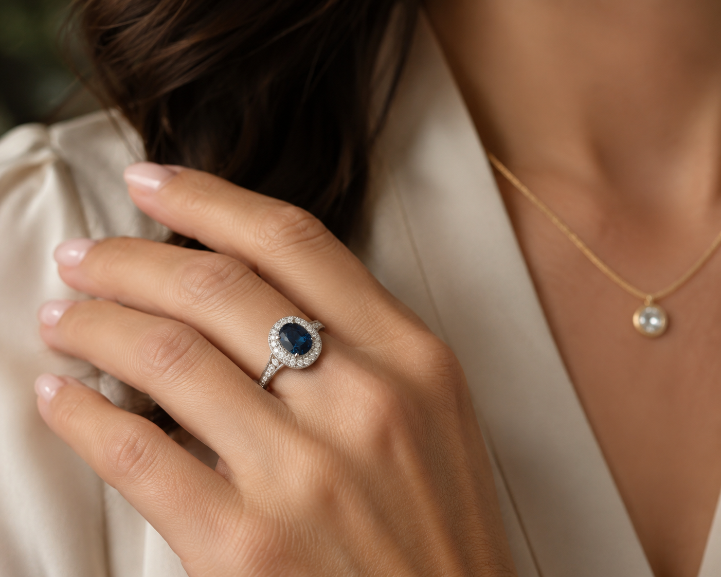 18ct White Gold Australian Sapphire & Diamond Ring