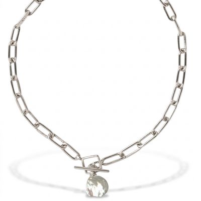 Sterling Silver Paper link & Coin Pearl Necklace Sterling Silver Paper link & Coin Pearl Necklace