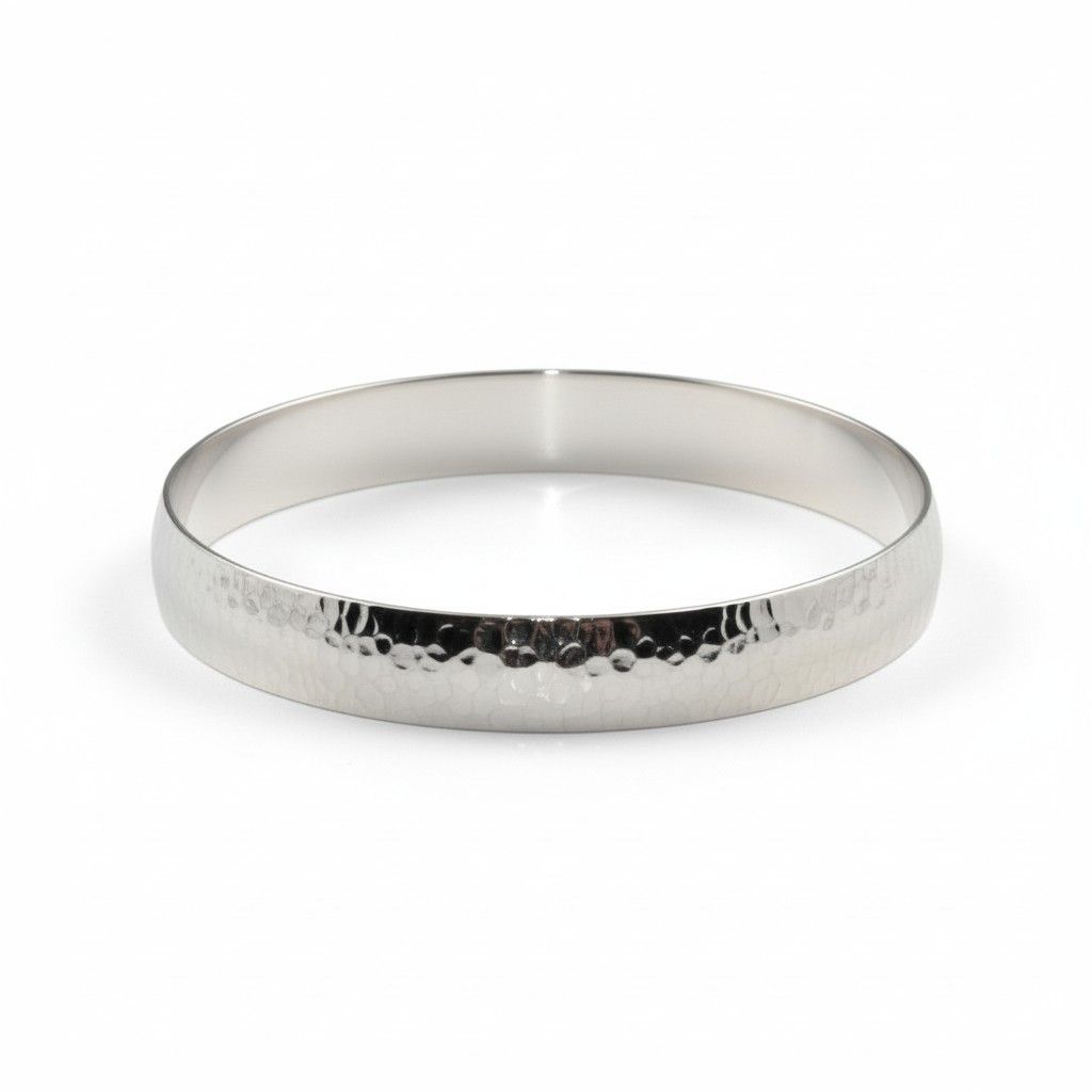 Sterling Silver 14mm Flat Hammered Bangle