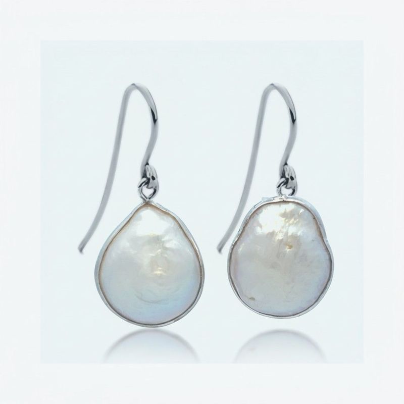 SS Keshi Pearl 13 x 15mm Hook Earrings