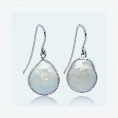 SS Keshi Pearl 13 x 15mm Hook Earrings