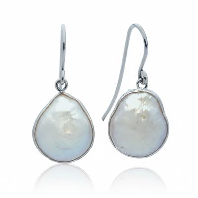 SS Keshi Pearl 13 x 15mm Hook Earrings