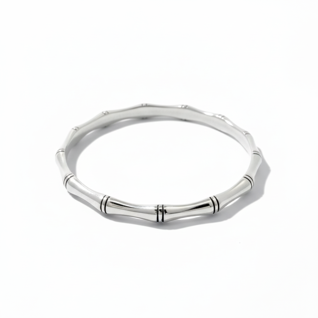 Sterling Silver Solid Bamboo Bangle