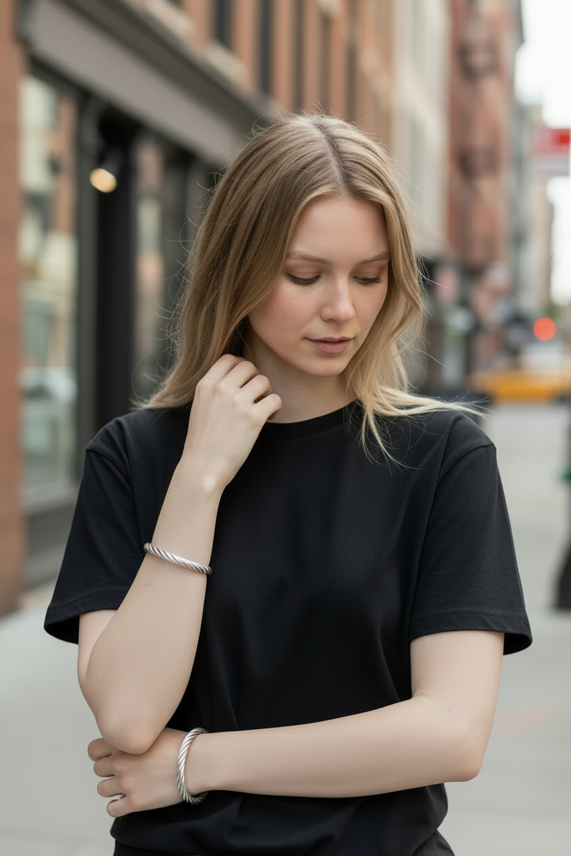 Sterling Silver Twist Hinge Bangle 9 x 60mm