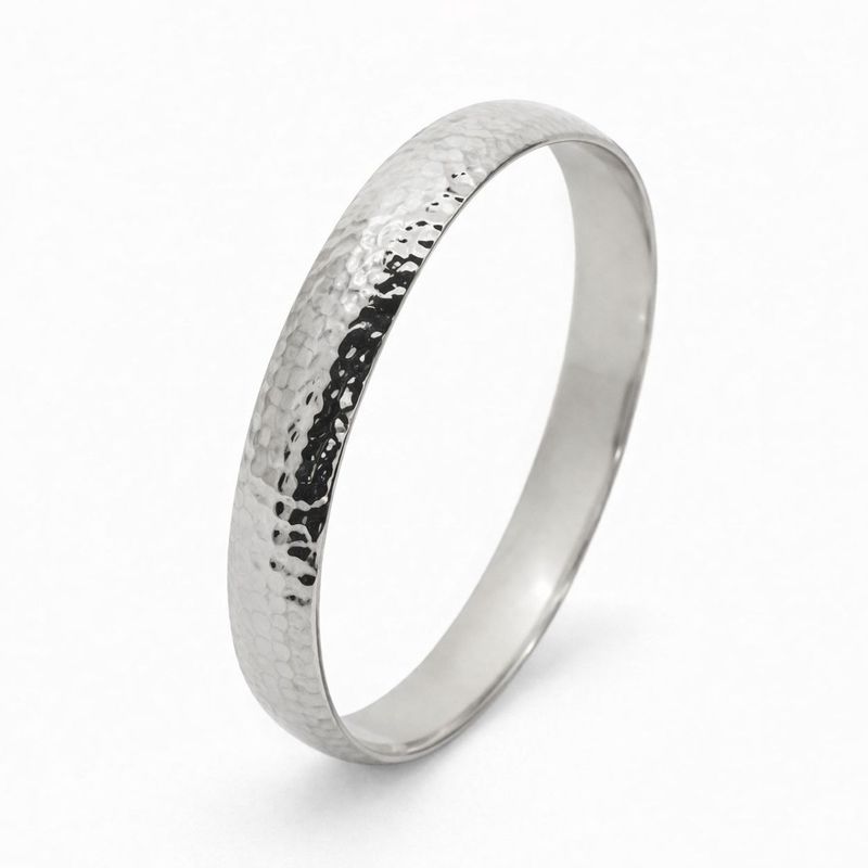 925 Sterling Silver Hammered Bangle 14mm