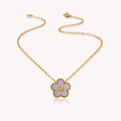 Gold on Sterling Silver Mop CZ Flower Necklace