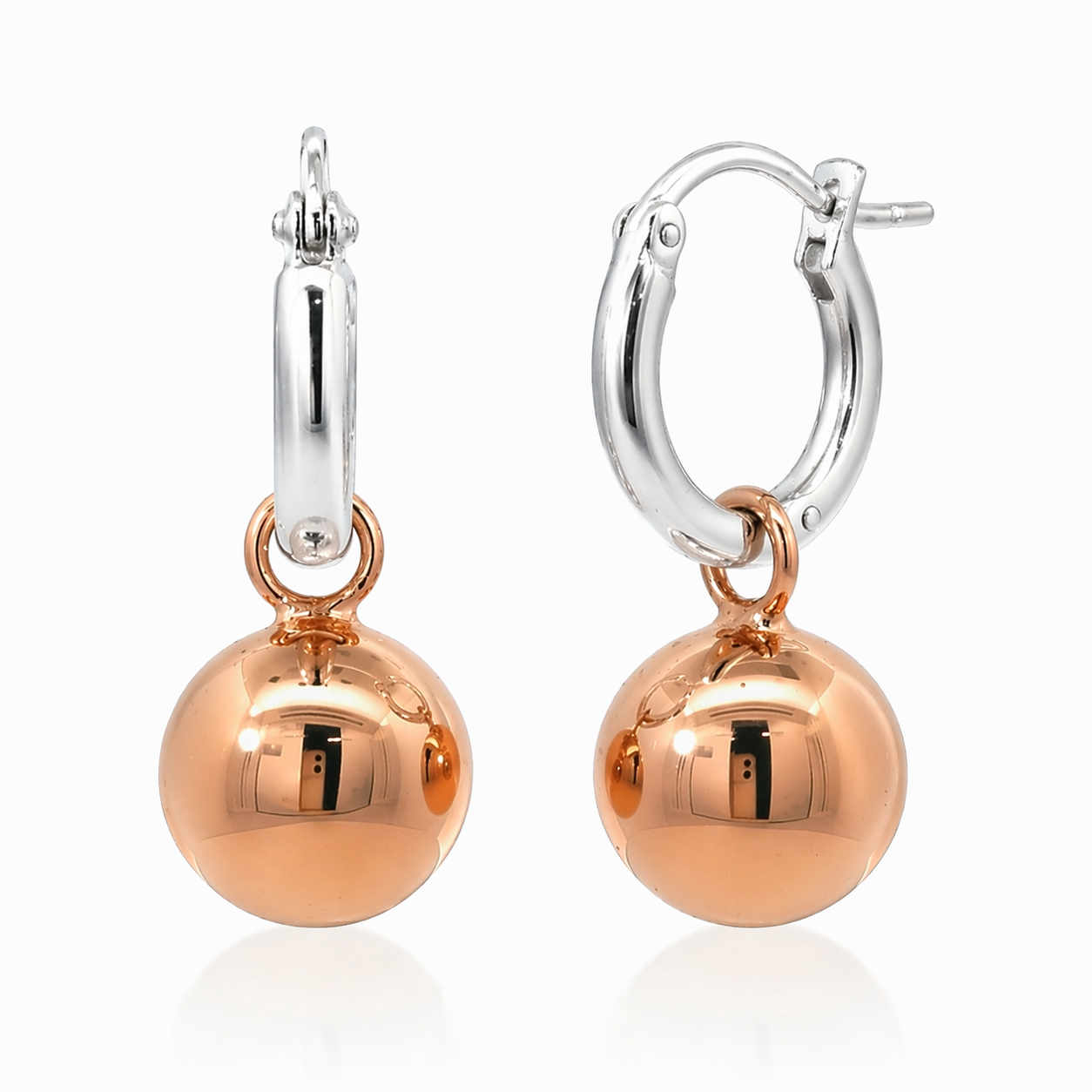 Sterling Silver Hoops & Rose Gold Plate Ball Earrings