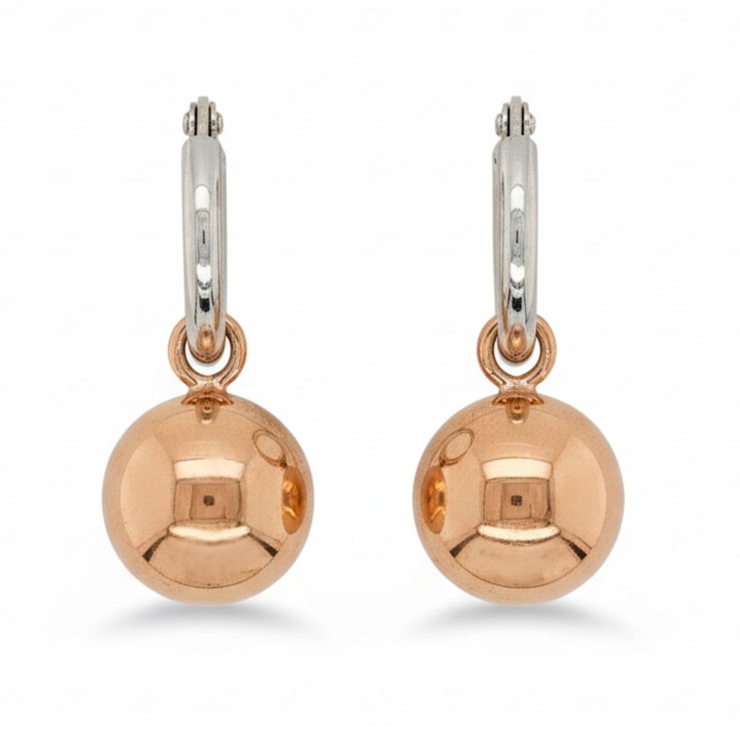 Sterling Silver Hoops & Rose Gold Plate Ball Earrings