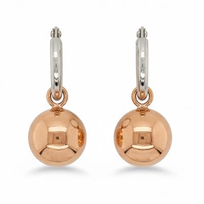 Sterling Silver Hoops & Rose Gold Plate Ball Earrings Sterling Silver Hoops & Rose Gold Plate Ball Earrings
