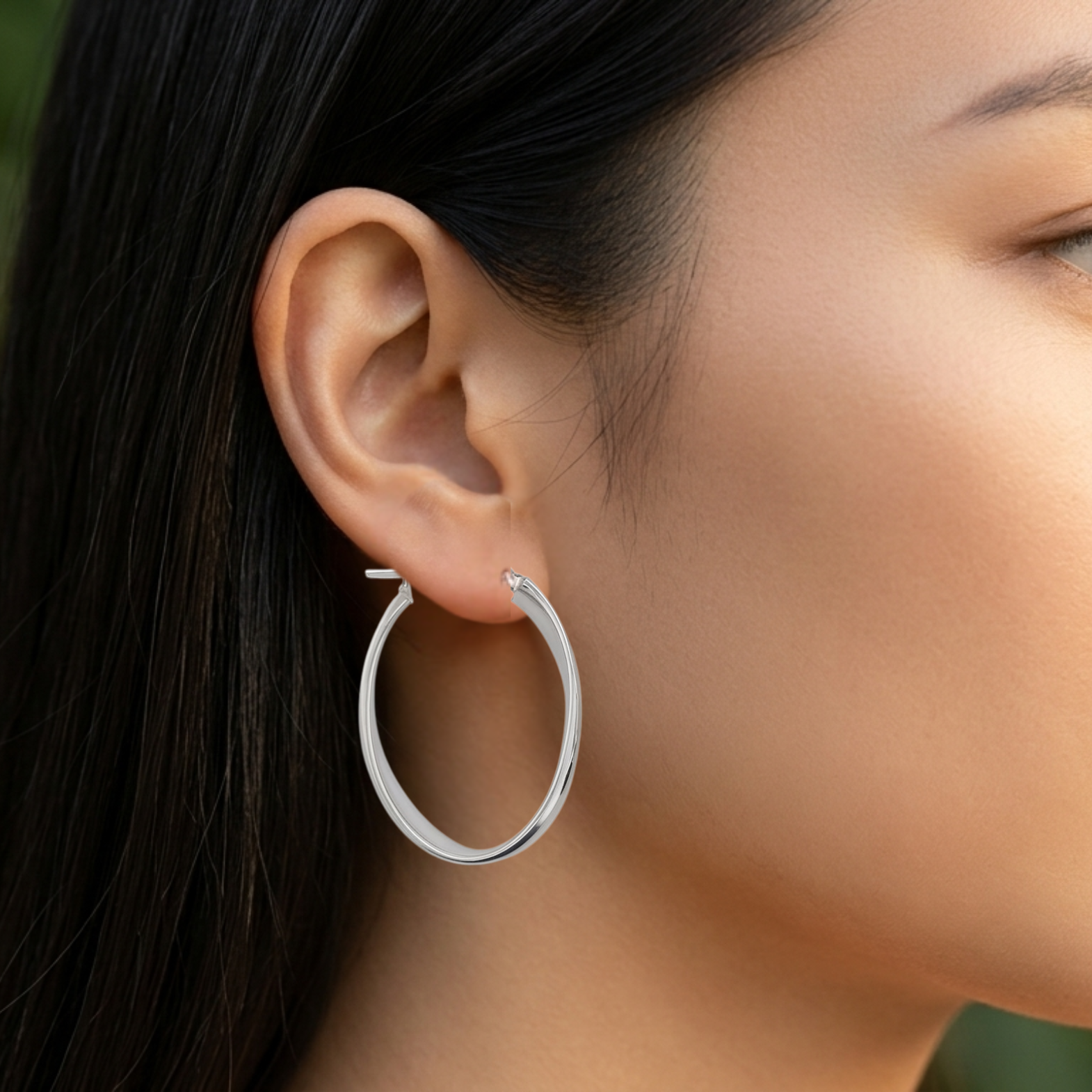 Sterling Silver Twist Oval Hoop Earrings