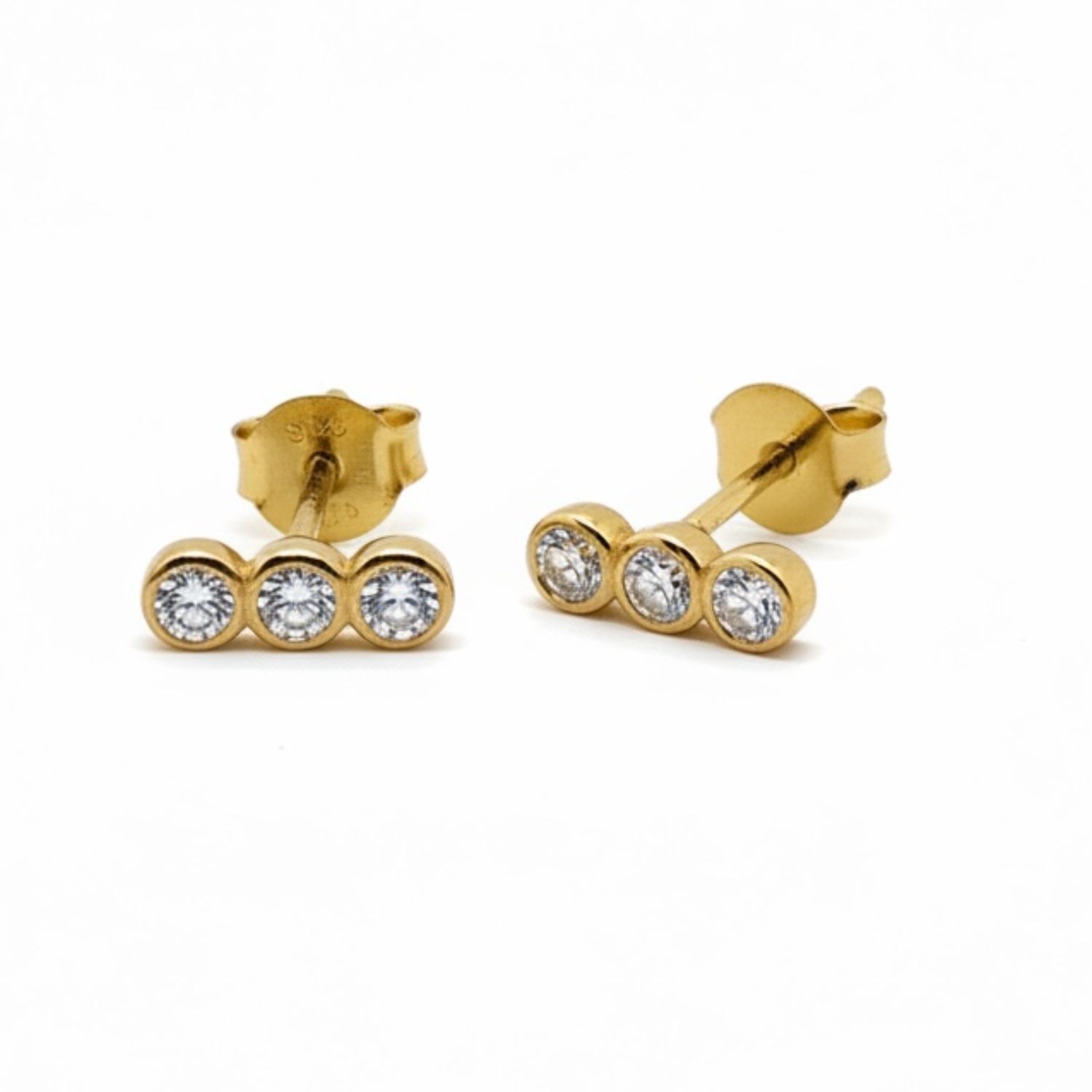 Sterling Silver & YGP 3 x CZ Row Studs