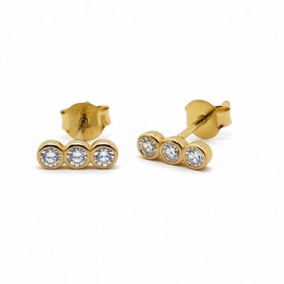 Gold on Sterling Silver Triple CZ Row Stud Earrings