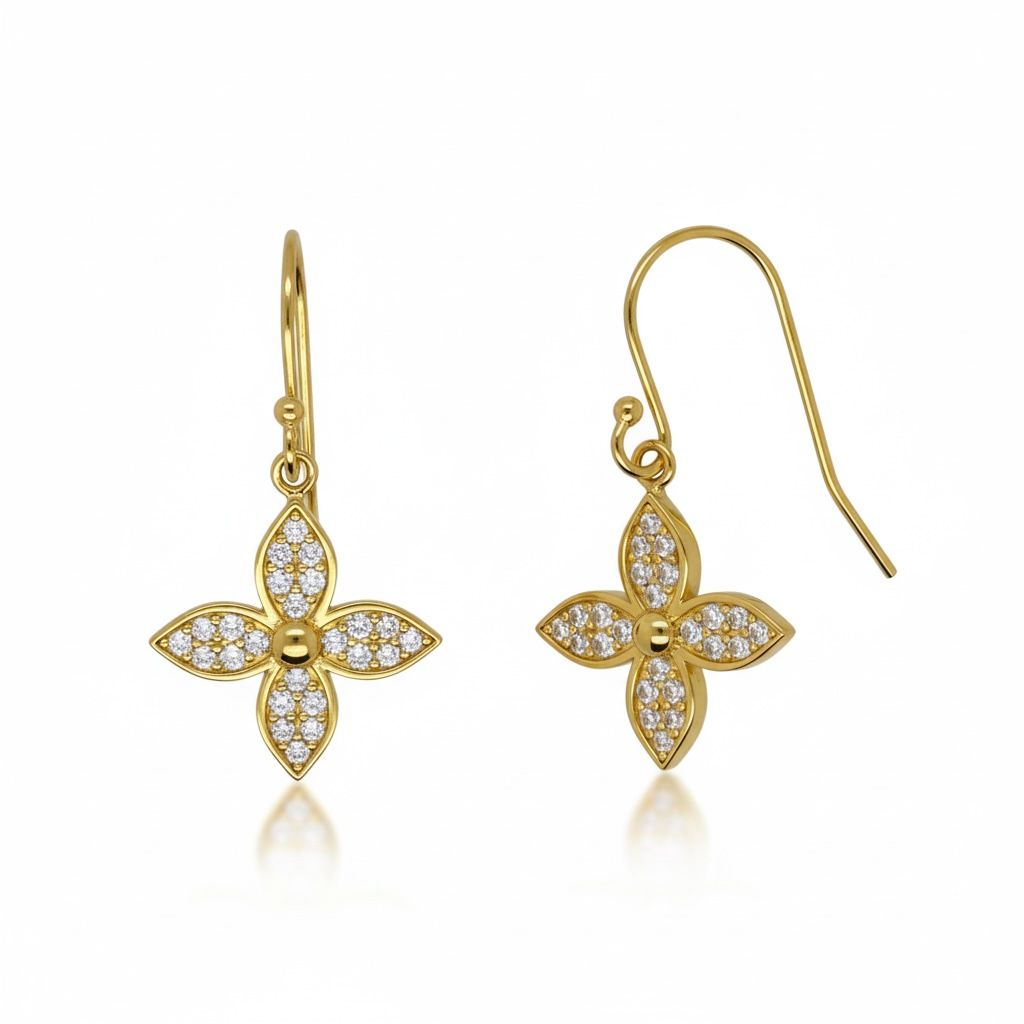 Sterling Silver & YGP CZ Flower Earrings Sterling Silver & YGP CZ Flower Earrings