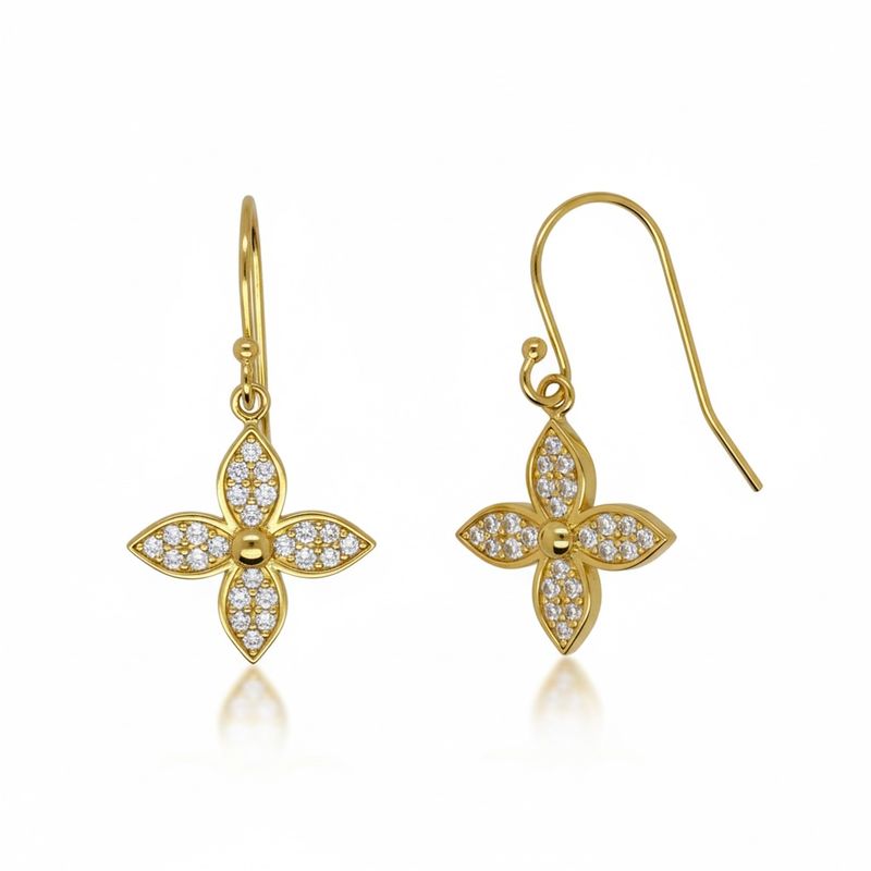 Gold on Sterling Silver CZ Flower Hook Earrings Gold on Sterling Silver CZ Flower Hook Earrings