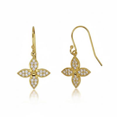Gold on Sterling Silver CZ Flower Hook Earrings