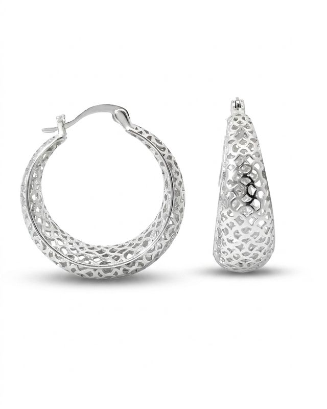 Sterling Silver Round Mesh Hoop Earrings
