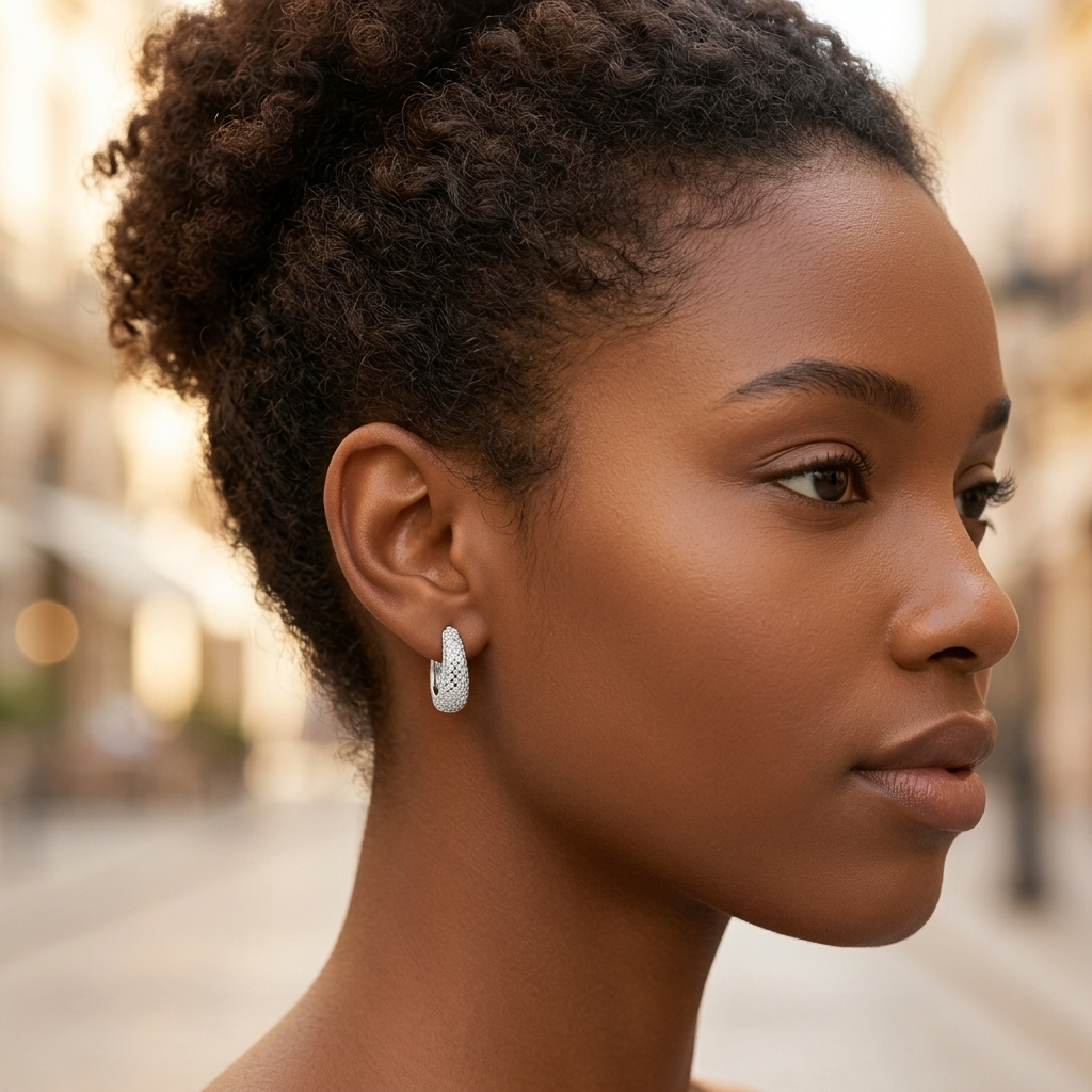 Sterling Silver Round Mesh Hoop Earrings