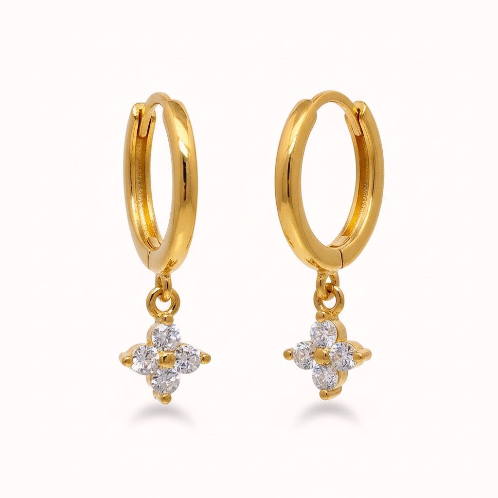 Gold on Sterling Silver Star CZ Drop Huggie Earrings