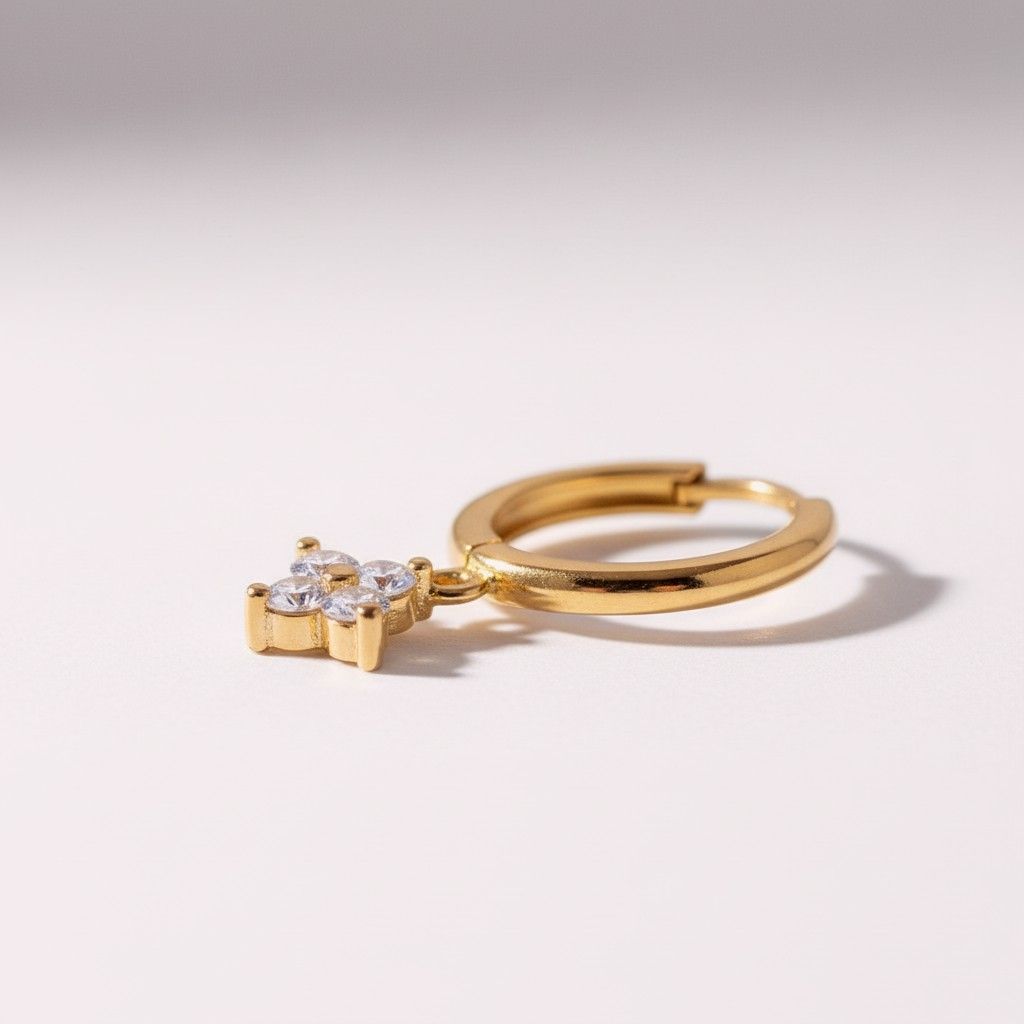 Gold on Sterling Silver Star CZ Drop Huggie Earrings