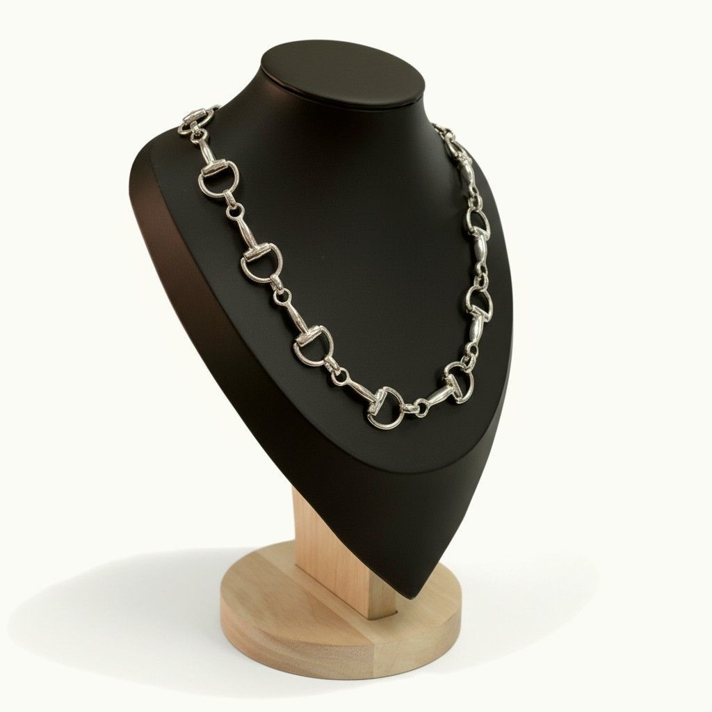 Sterling Silver Heavy Horse Bit Necklace 48cm