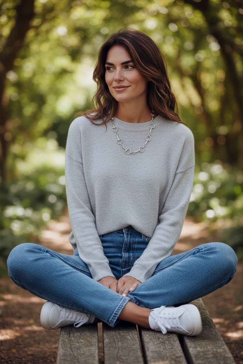 Sterling Silver Heavy Horse Bit Necklace 48cm